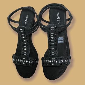 SOLD - East 5th Bling T-strap Black Sandals